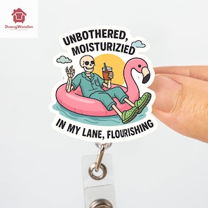 Unbothered Badge Reel – Funny Snarky Cute Badge – Retractable ID Badge Holder – Funny Nurse Gift, Retractable ID Holder for Work