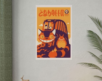 Pôster do Totoro Catbus | Pôster enrolado, impressão artística inspirada no Studio Ghibli. Decoração estética para quarto e escritório. Decoração de interiores. Presente divertido em formato de pôster.
