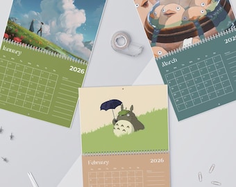 Kalendarz ścienny Studio Ghibli na rok 2026, uroczy kalendarz, planer biurkowy, anime, prezent dla dzieci i dorosłych, miesięczny planer. Ghibli