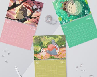 Kalendarz ścienny Totoro na rok 2026, miesięczny kalendarz artystyczny, uroczy planer biurkowy, anime, prezent dla dzieci i dorosłych, miesięczny planer. 2025. Ghibli