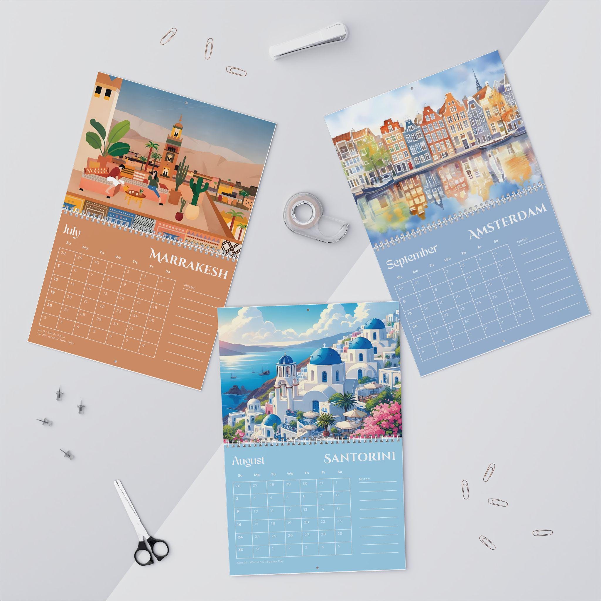 2026 Illustrated Travel Calendar | Aesthetic World Cities Art | 12 ...