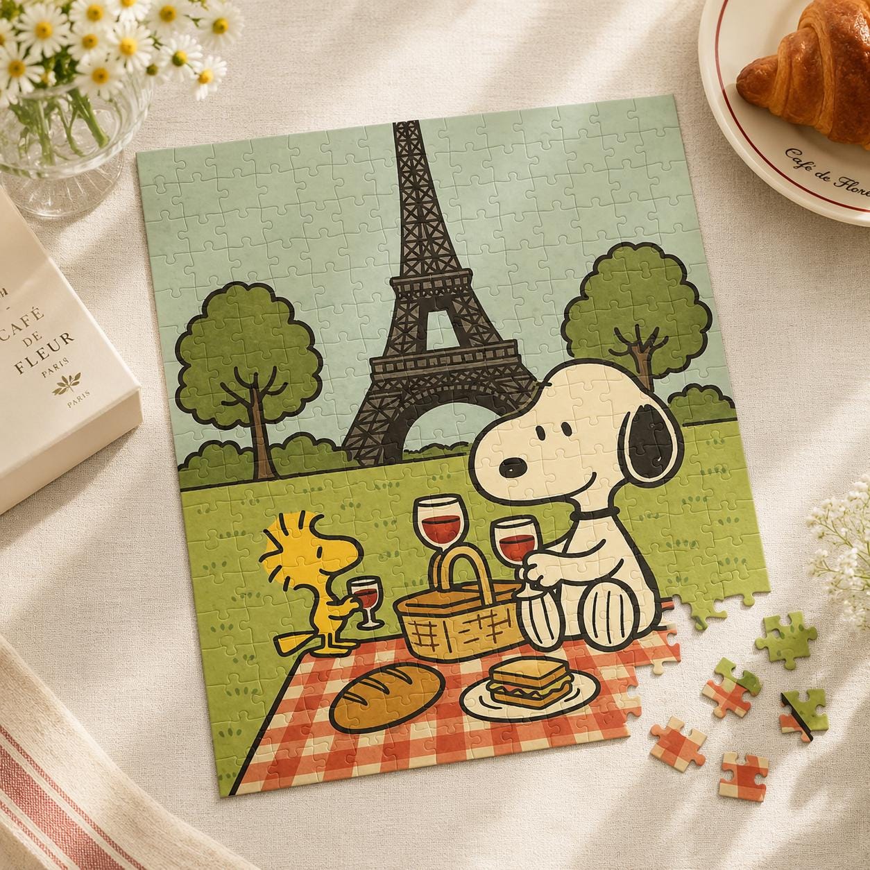 Snoopy Picnic in Paris Puzzle. 110, 252, 520 Piece Puzzle. Charlie