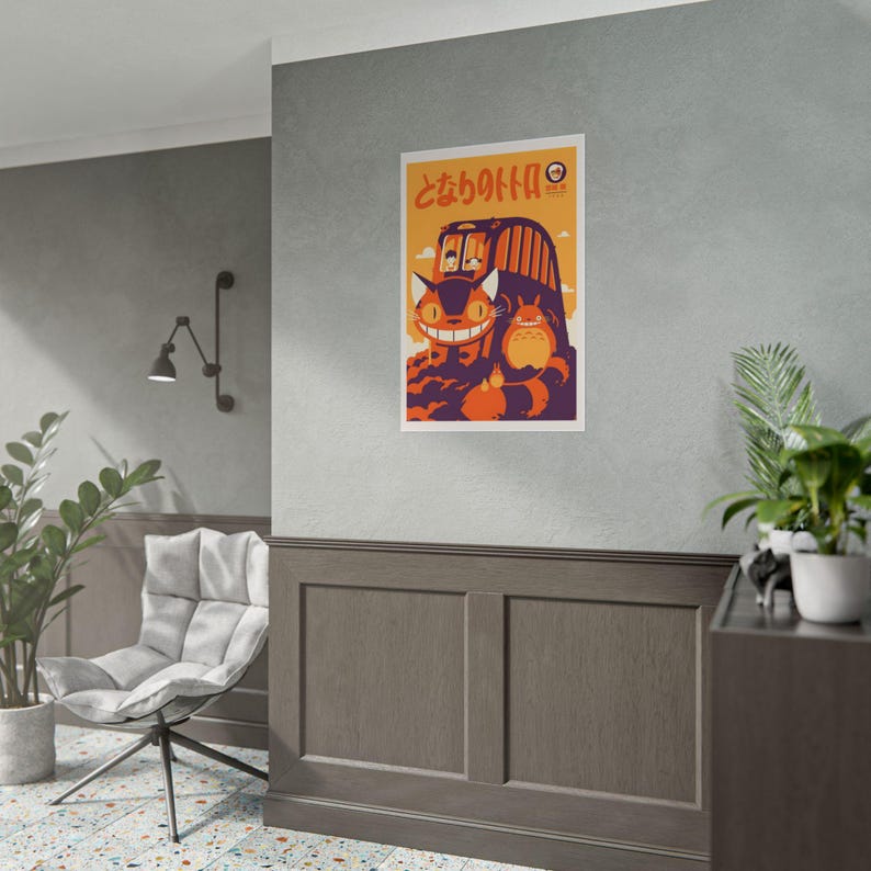 Totoro Catbus Poster | Rolled Poster, Studio Ghibli Inspired Art Print. Aesthetic Room and office decor. Interior decor. Fun Poster Gift image 2