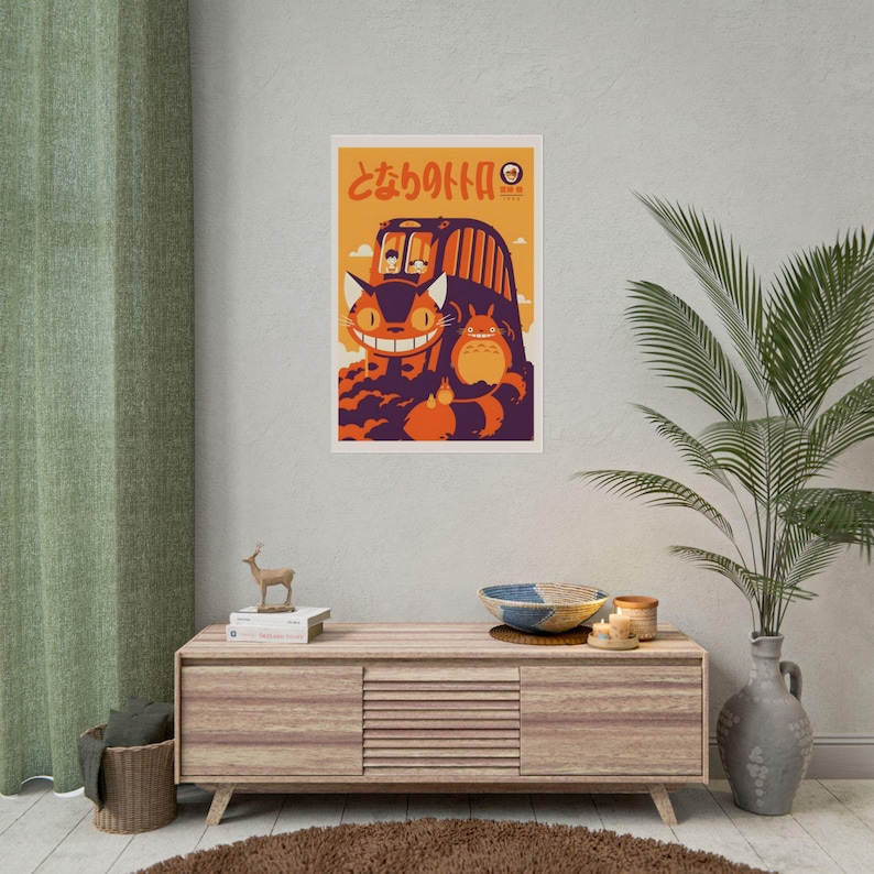 Totoro Catbus Poster | Rolled Poster, Studio Ghibli Inspired Art Print. Aesthetic Room and office decor. Interior decor. Fun Poster Gift