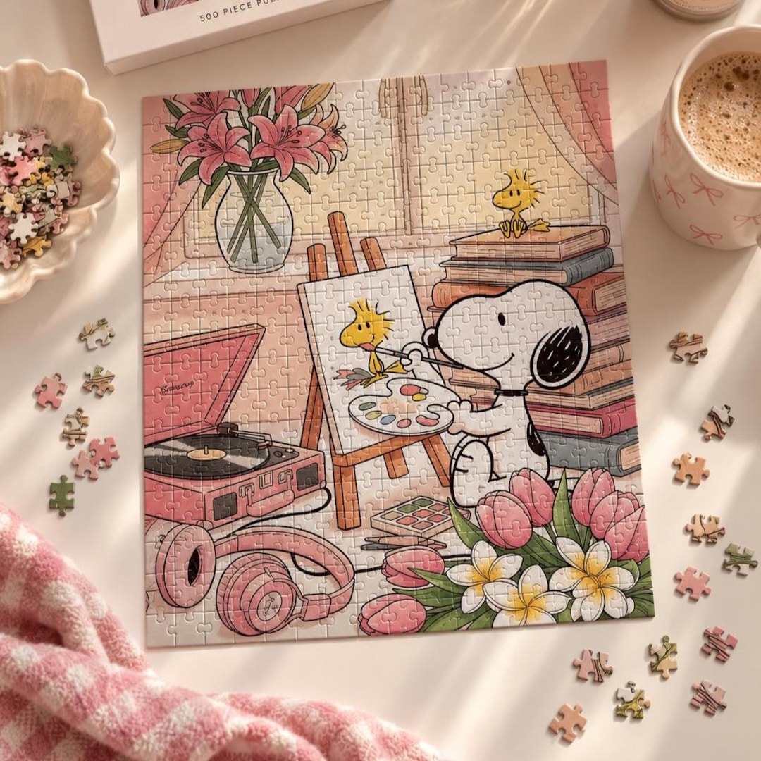Snoopy Painting Scene Puzzle | 110/252/520 Piece Jigsaw, Cute