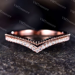 Vintage Moissanite Curved Wedding Band Diamond Ring Rose Gold Split Shank Ring Double Curved Stack Wedding Band Anniversary Rings For Women