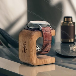 Personalisierter Uhrenständer aus Holz, Uhrenständer, Armbanduhr, Armbanduhr, Geschenk, Geburtstagsgeschenk, Vatertagsgeschenk