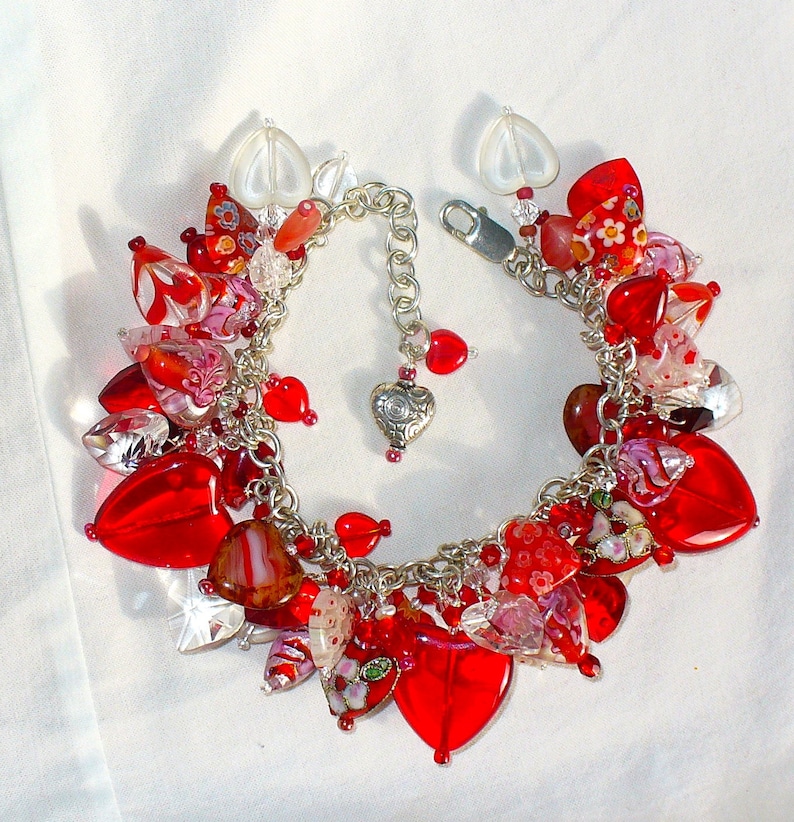 Red Heart Charm Bracelet Etsy