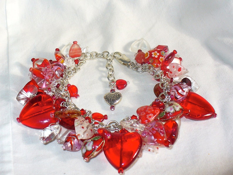 Red Heart Charm Bracelet Etsy