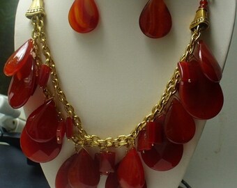 Carnelian teardrops and Brass chain