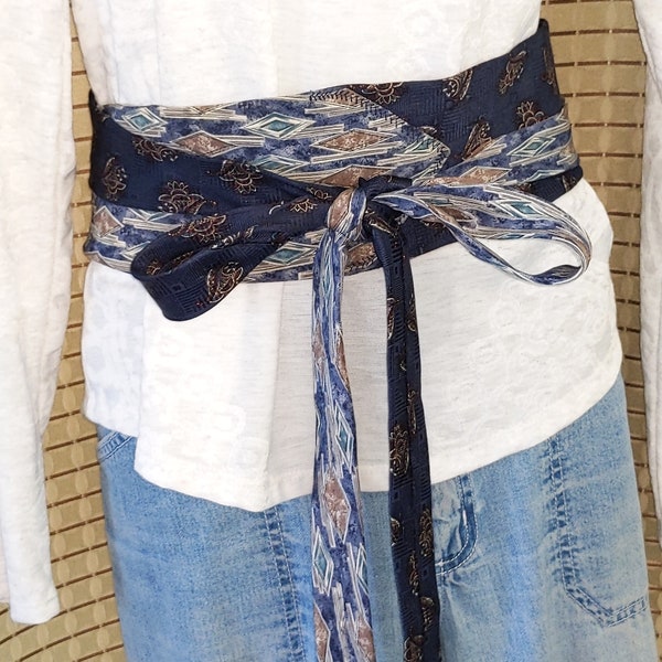 Obi Wrap Necktie Belt or Scarf -  Fashionable Tie Belt Made By Hand - Tied Around Waist - Handcrafted / Handmade / Sewn