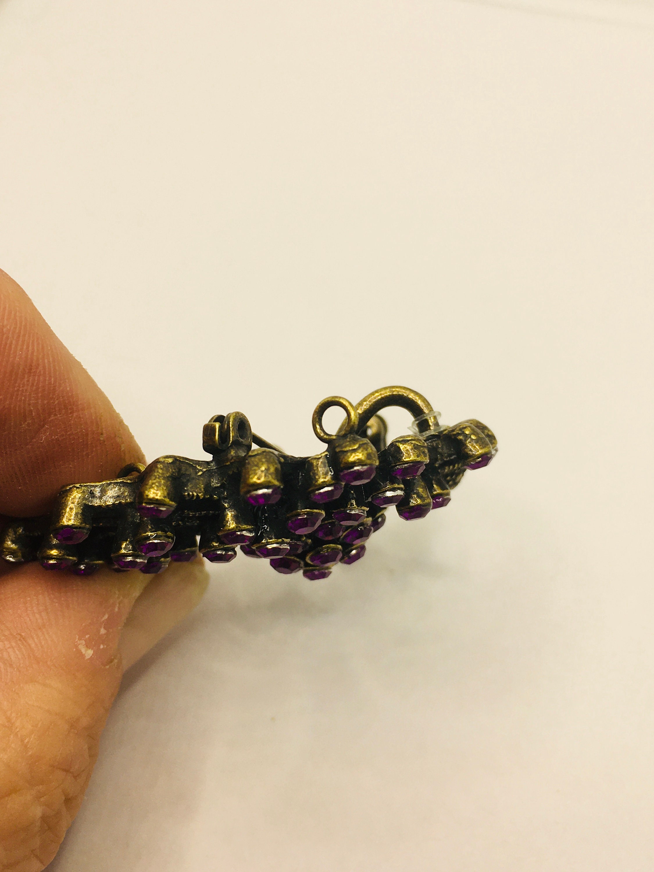 Pendant or Pin Purple Brass Brooch on a Chain 1980's Etsy