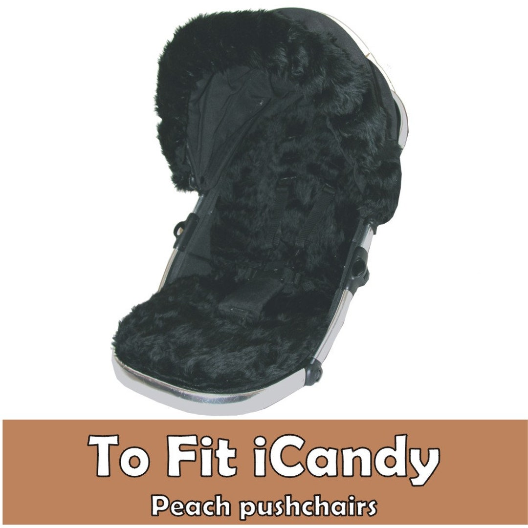Black Faux Fur Padded Seat Liner to Fit Icandy Peach Pushchairs by