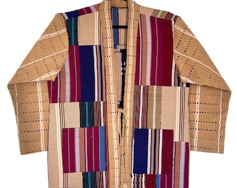 Handmade Aso-Oke Kimono Jacket: Nigerian Handwoven Coat, Unisex Design