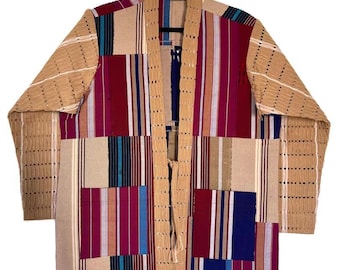 Handmade Aso-Oke Kimono Jacket: Nigerian Handwoven Coat, Unisex Design