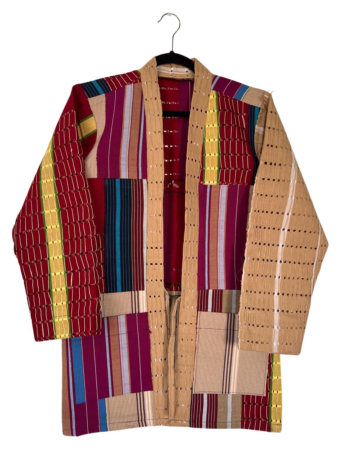 Handmade Aso-Oke Kimono Jacket: Nigerian Handwoven Coat, Unisex Design