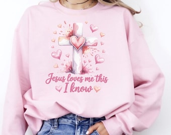 Sweat Jésus m'aime, pull Christian Faith, chemise croix coeur, haut verset biblique, cadeau religieux femme