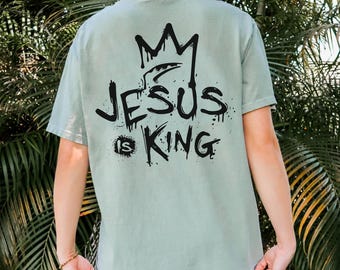 Jesus Is King T Shirt Christian Cross Faith Graphic Church Gift