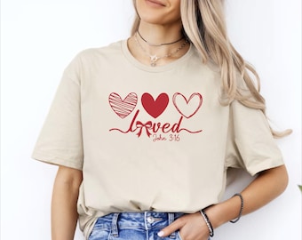 Loved John 3:16 Christian T-Shirt, Heart Design, Bible Verse