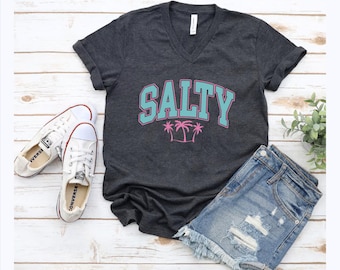 Bella Canvas, Salty Beach Shirt, Coastal Summer Tee, Ocean Lover Graphic T Shirt, Tropical Palm Design, Vacation Outfit Gift