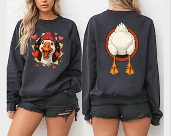 Funny Duck Sweatshirt | Goose Graphic Shirt | Quirky Animal Pullover | Humor Front Back Print | Unisex Gift Top