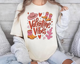 Valentine Vibes Shirt, Western Valentine Tee, Cowgirl Love Graphic T-Shirt, Heart Unisex Top