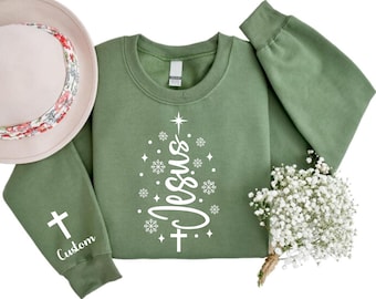 Jesus Christmas Tree Sweatshirt • Personalized Christian Gift