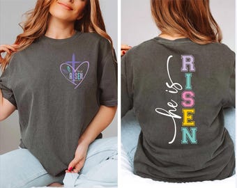 He Is Risen Shirt Back Print Christian Easter Faith Tee Gift