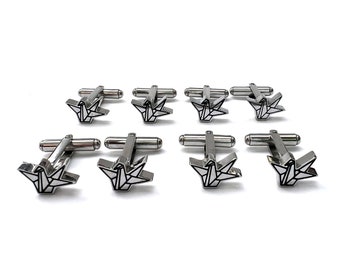 4 pairs of Stylish origami crane cufflinks