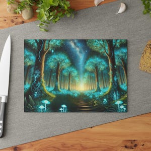 Enchanted Forest Glass Cutting Board, Magical Kitchen Decor, Perfect Gift for Home Cooks, Serveware for Events, Fairy Tale Inspired Design
