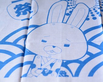 Japanese Tenugui fabric 81cm x 35cm or Japanese hand towel-Cute rabbit and squirrel animation in summer festival