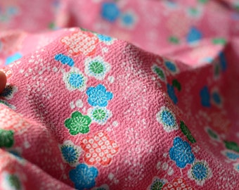 Vintage Furoshiki 67cm x 70cm wrapping cloth-Pink with tiny green, blue, white and red plum blossom pattern