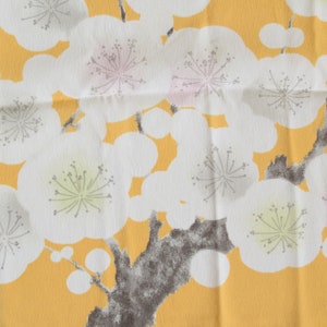 Large Furoshiki 69cm x 73cm gift wrapping cloth or furoshiki cloth- Big white plum blossom on yellow fabric