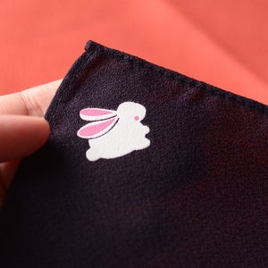 Furoshiki 50cm x 50cm gift wrapping cloth or furoshiki cloth - Little white rabbit in dark purple chirimen fabric