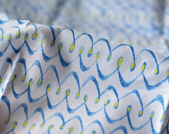 Furoshiki 52cm x 53cm reusable bento or gift wrapping cloth - KuruKuru in blue spiral with little yellow by Nugoo