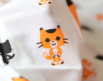 Japanese Tenugui fabric 91cm x 34cm or Japanese hand towel-White fabric with cute orange cats