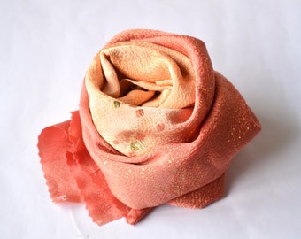 Vintage obiage kimono sash or scarf in shade of orange to brown with little touch of gold colour thread