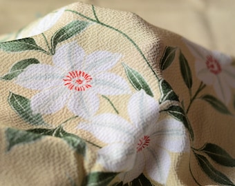 Vintage Furoshiki  fabric 66cm x 62cm gift wrapping cloth or furoshiki cloth-White flower in yellow rayon fabric