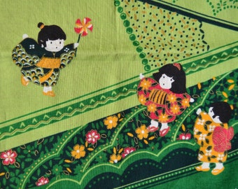 Vintage 51cm x 53cm Japanese handkerchief or wrapping cloth - Japanese kids in kimono playing and other pattern