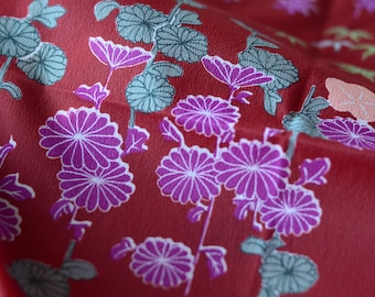 Large Furoshiki 72cm x 72cm gift wrapping cloth or furoshiki cloth-Small chrysanthemum  and other flower in reddish brown nylon