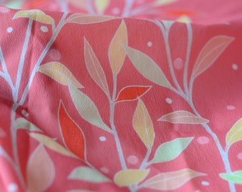 20% Discount - Large Furoshiki 71cm x 71cm gift wrapping cloth or table cloth-Colourful leaves and vine illustration in dark pink nylon