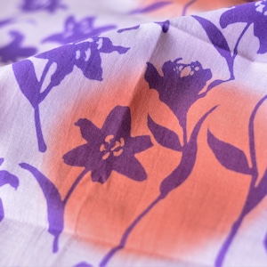 Japanese Tenugui fabric 89cm x 35cm or Japanese hand towel-Purple silhouette flowers on light purple fabric