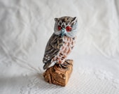 Folk Art Carved Owl Bird Sculpture Handmade Hand Painted