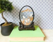 Carved Cork Bamboo Art Sculpture, Vintage Lacquer Wood Glass Shadow Box Diorama, Crane Birds, Egrets