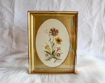 Hand Made Rustic Frame Morsecodevintage Mid Century Teak Large Octagon Framed Dried Flower Art wedding keepsake