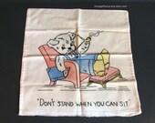 Vintage Handmade Hand Embroidered Cotton Linen Pillow Case, Lazy Dog