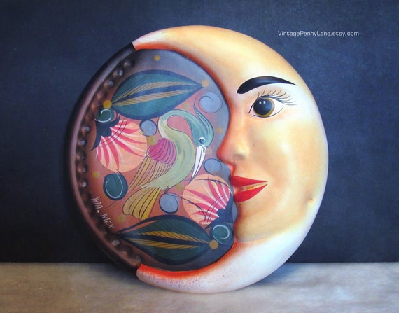Mexican Folk Art Ceramic Chalkware Wall Hanging Crescent Etsy