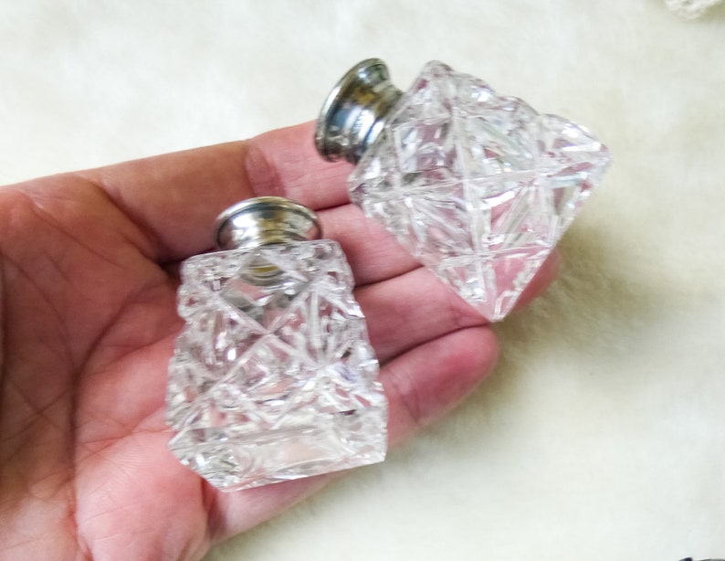 Mini Crystal Salt and Pepper Shakers Sterling Silver Lids Etsy
