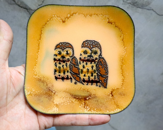 Handmade Enamel Copper Art Owl Dish | Vintage Fol… - image 2