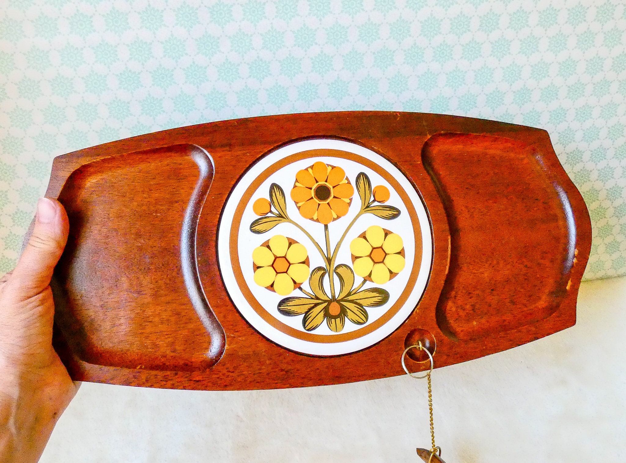 Wood / Ceramic Cheese Board with Tile and Attached Knife Etsy